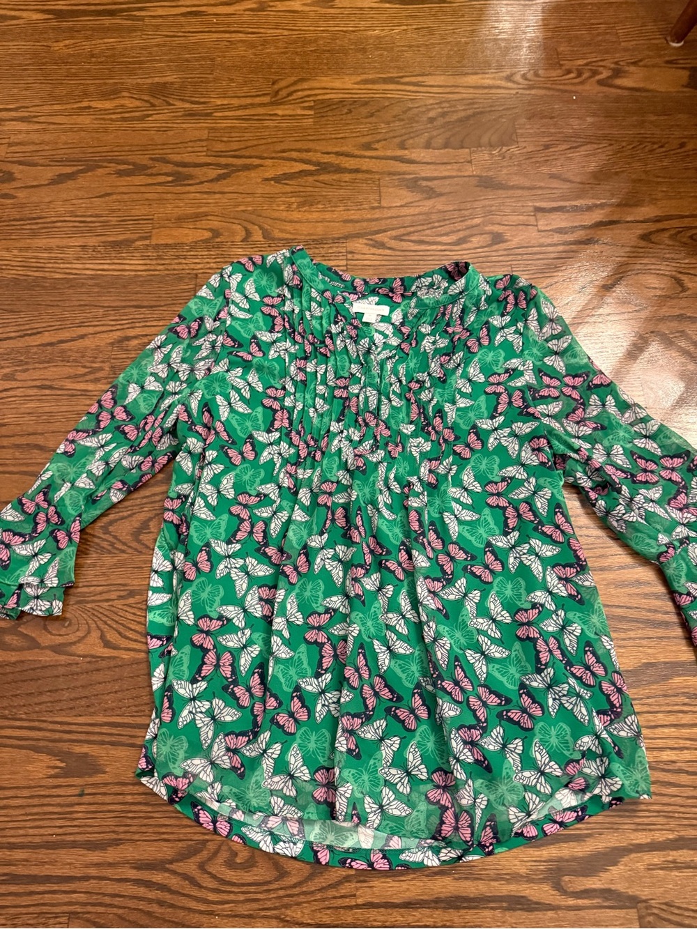 Butterfly green+white+pink shirt